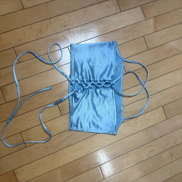 H&M Divided Satin Corset Lace Up Cropped Top Light Blue Size Small - Picture 2 of 8